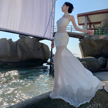 Holiday Style Sexy Perspective Chiffon Flower Bra Dress Female Design Sense Of Body Quality Dress